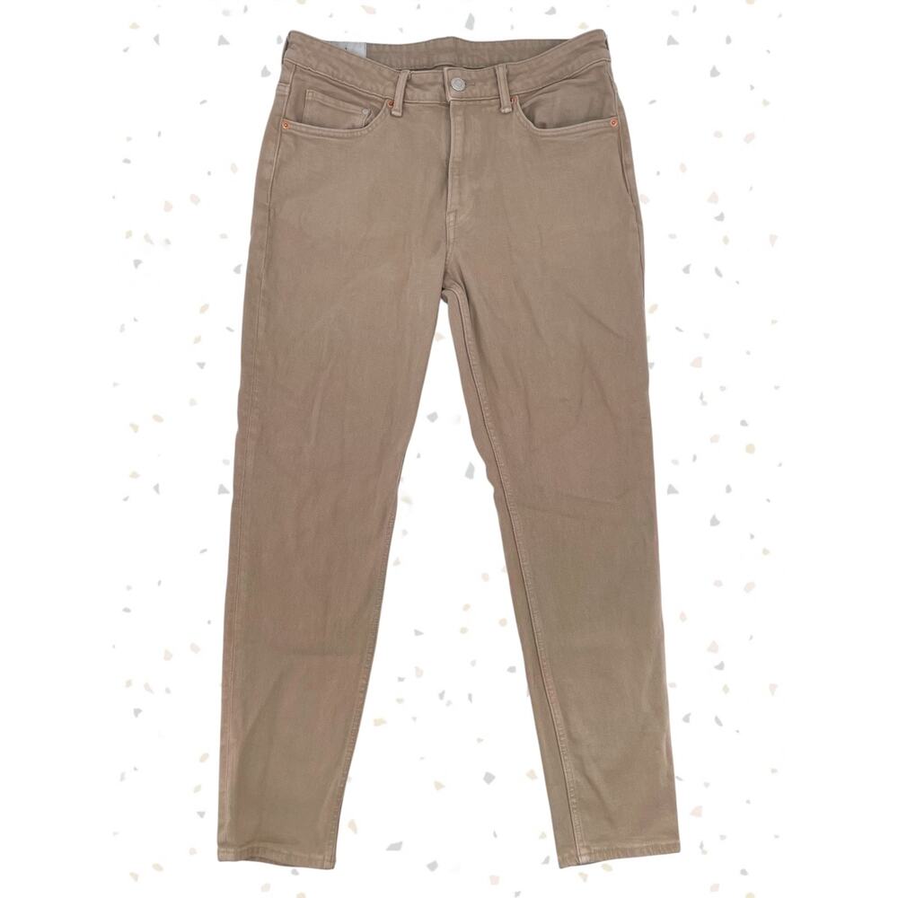 H&M Tan Jeans Taupe Neutral Minimalist Denim Tapered Regular Fit Pants 33 x 32